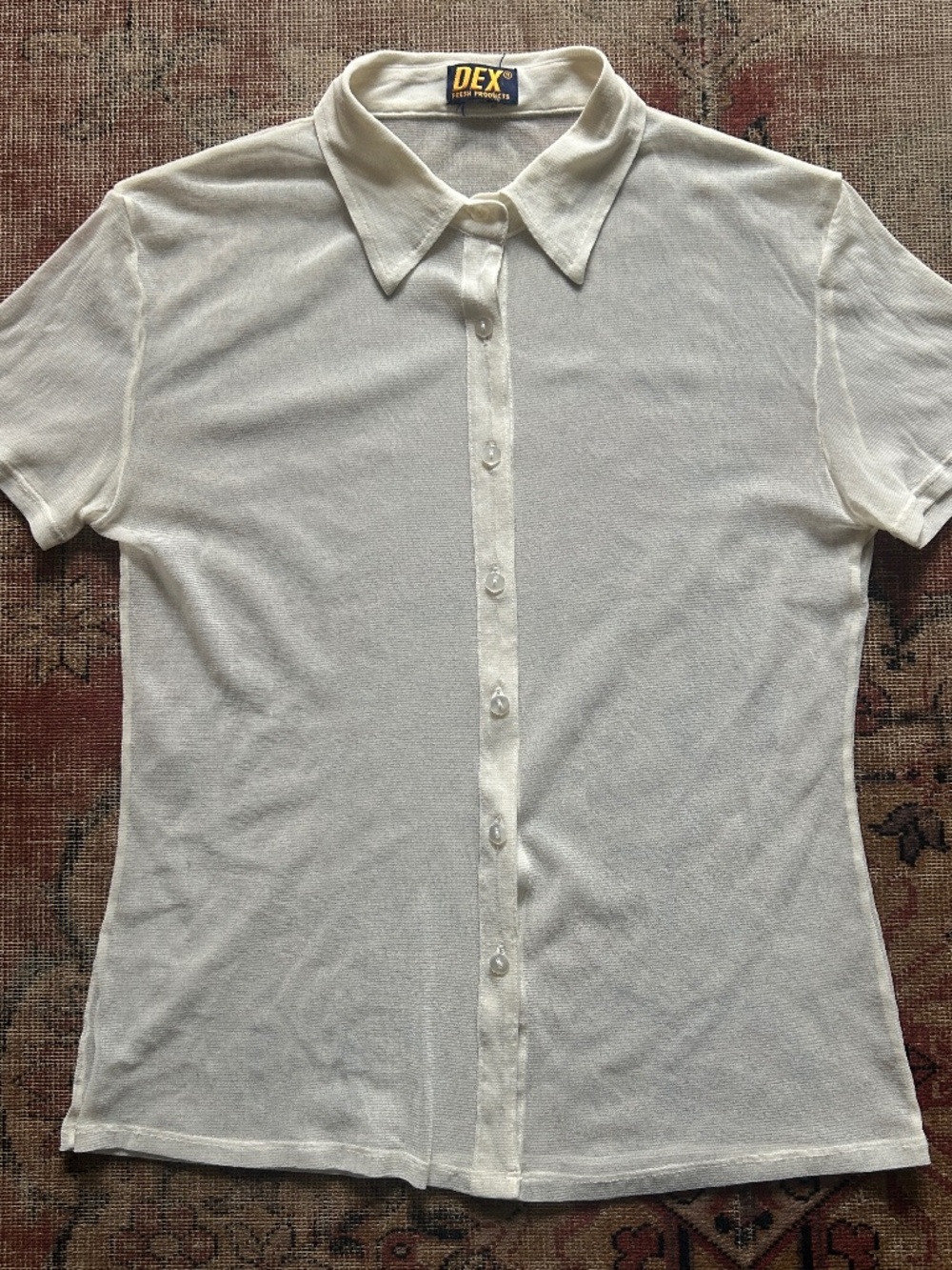 Vintage Y2K Cream Mesh Button Down